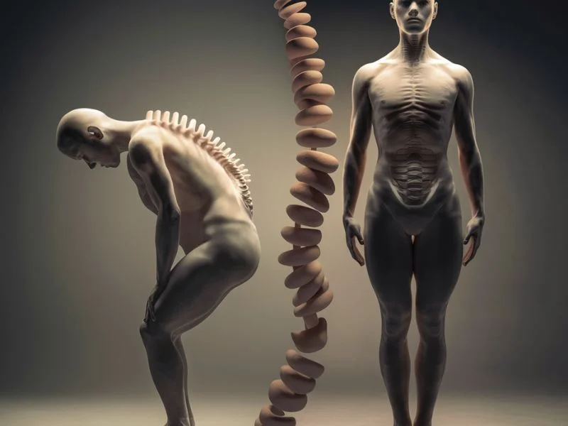 A before-and-after comparison of a person's posture before and after flexibility and mobility training