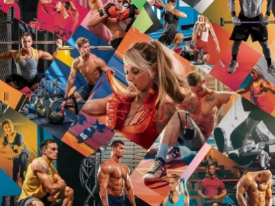 A collage of different people of varying ages and abilities doing strength training