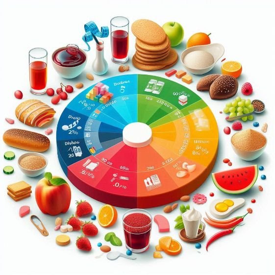 A diagram or chart illustrating the glycemic index, showcasing how different foods affect blood sugar.