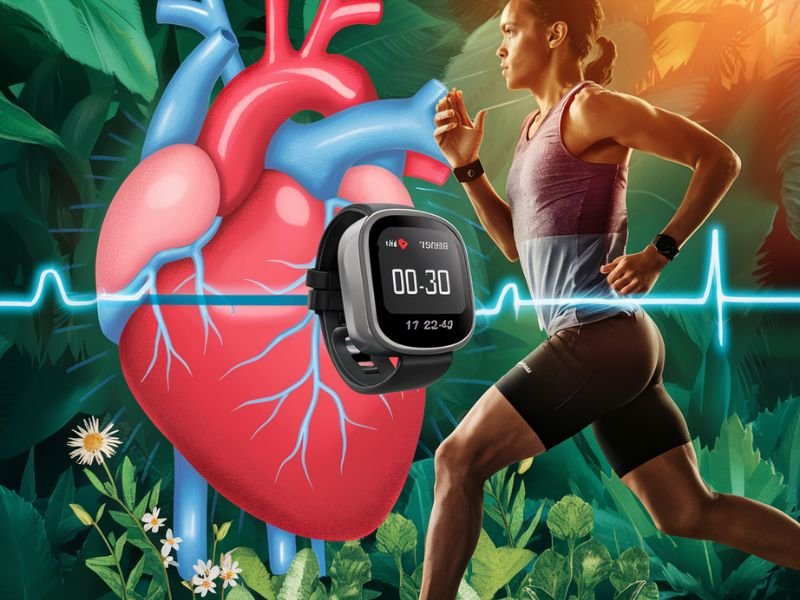 A healthy heart illustration or a person jogging with a heart rate monitor