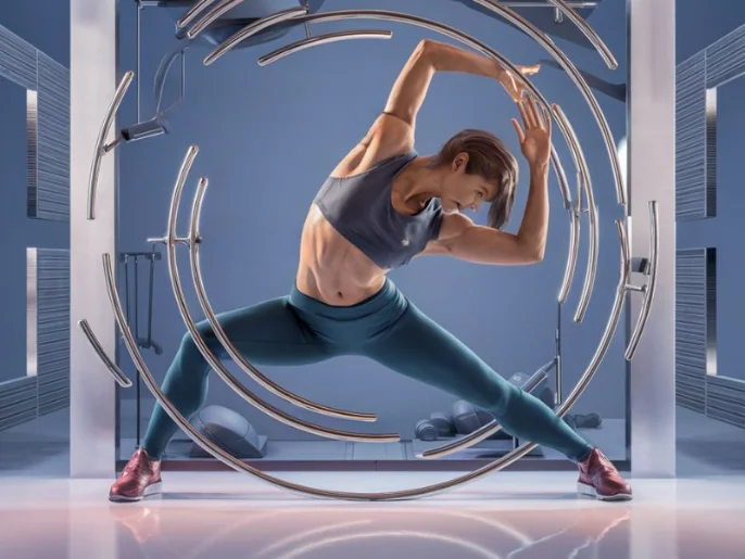 A person performing dynamic stretches like arm circles, leg swings, or torso twists