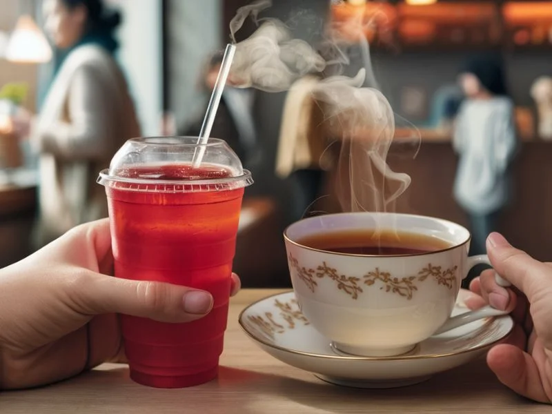 A person swapping their afternoon soda for a cup of herbal tea