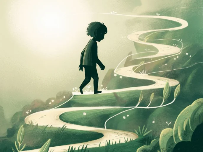 A person taking small steps forward on a path, symbolizing progress and gradual change