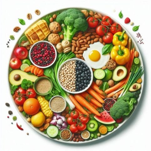 A-vibrant-plate-filled-with-a-colorful-variety-of-whole-foods-representing-the-three-macronutrients-carbohydrates-protein-and-fats