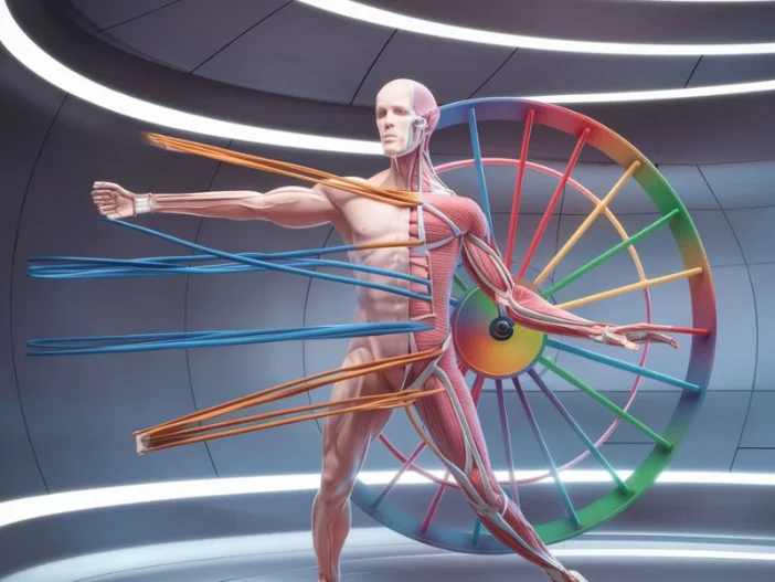An anatomical diagram showing the difference between muscle flexibility (lengthening) and joint mobility (range of motion
