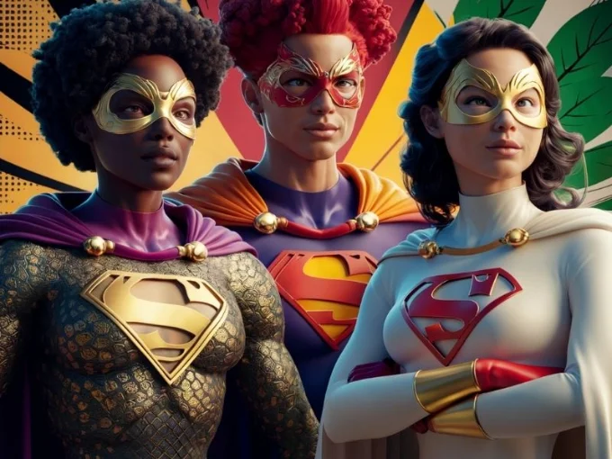 A captivating 3D render of adaptogenic herbs, imaginatively portrayed as superheroe