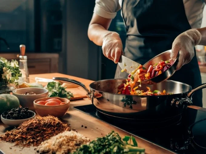 A captivating image of a chef expertly preparing a nutritious meal