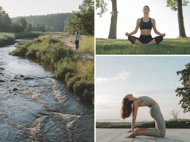 A collage of images of low-impact exercises suitable for the luteal phase