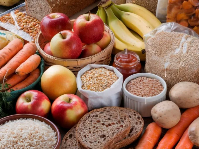 A photo of a variety of carbohydrate-rich foods