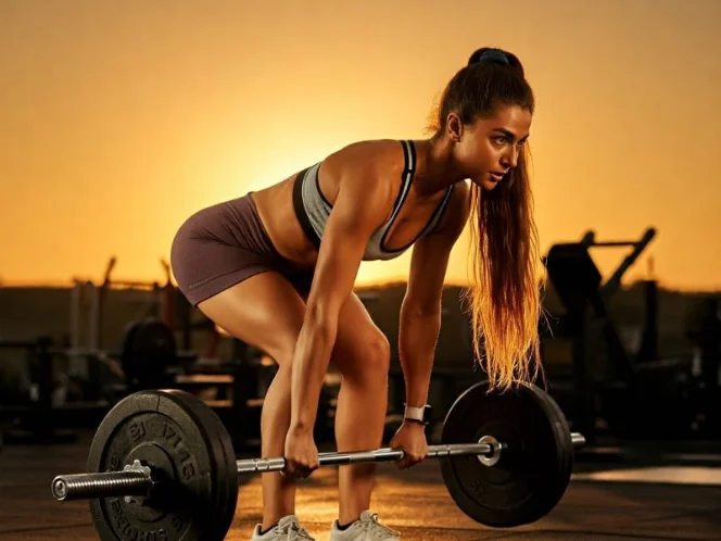 A person performing a bent-over barbell row