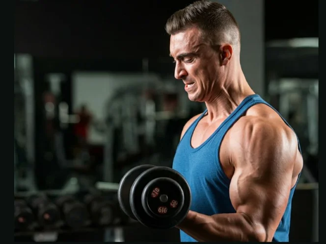Aperson performing a standing dumbbell bicep curl