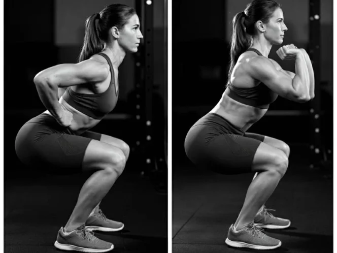 a side-by-side comparison of correct and incorrect form for a common exercise, like a squat