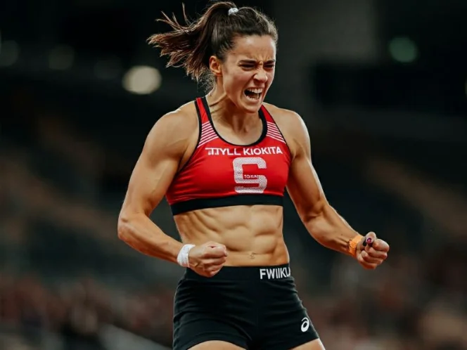 an image of a female athlete competing or training, showcasing strength and determination