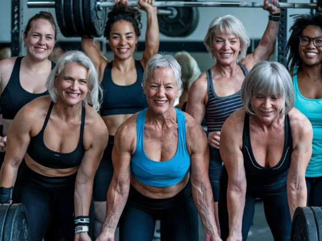 A diverse group of women of different ages and body types enjoying a weightlifting session together