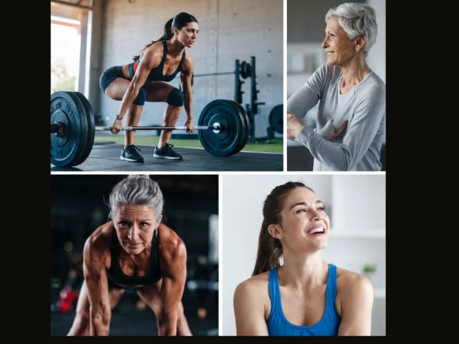 A collage of images showcasing the various benefits of weightlifting for women
