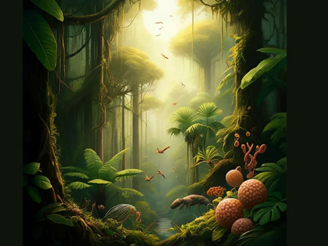 A lush rainforest canopy, symbolizing the rich biodiversity of a healthy gut microbiome