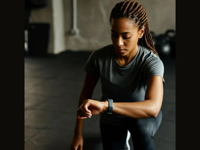 A person checking their watch during a HIIT workout