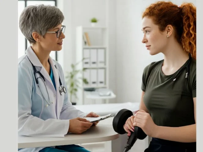 A person consulting with a doctor, highlighting the importance of seeking medical advice before starting HIIT