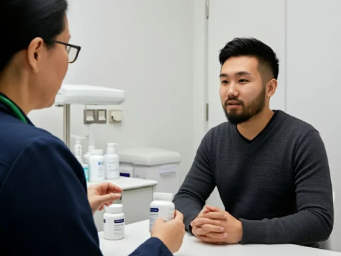 A person consulting with a healthcare professional, discussing supplement options tailored to their health needs