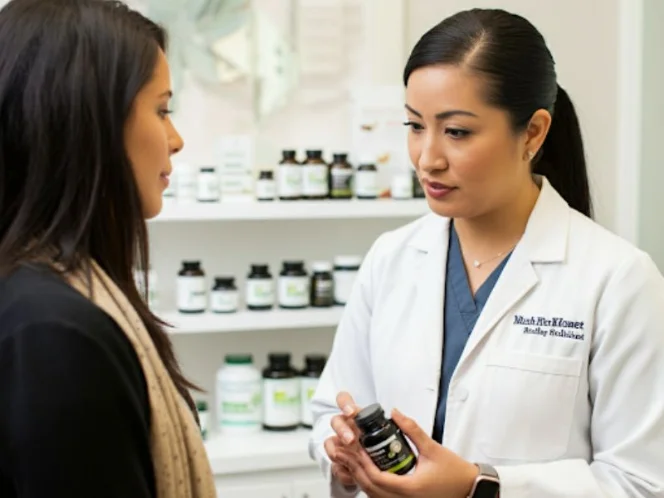 A person consulting with a healthcare professional, discussing their supplement options