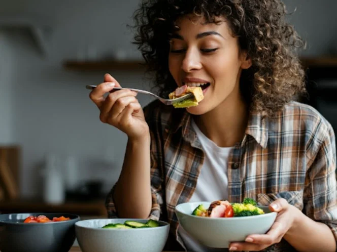 A person enjoying a delicious and healthy meal, emphasizing the importance of dietary choices for gut health