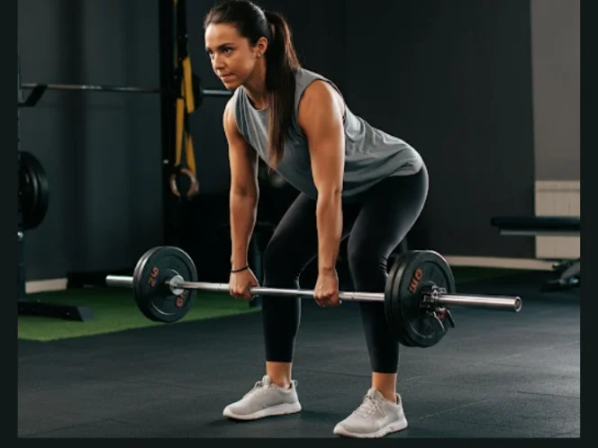 A person performing a Romanian deadlift with proper form