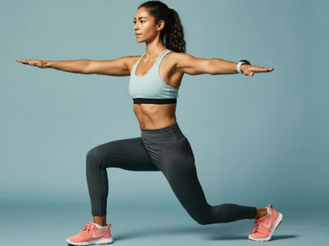 A person performing a functional exercise like a lunge, demonstrating full-body engagement