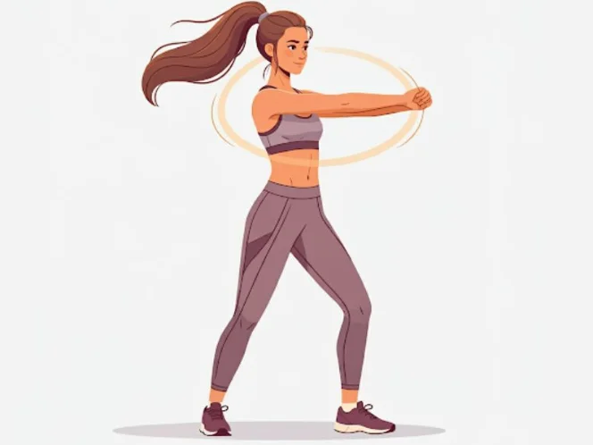A person performing dynamic stretches like arm circles and leg swings, preparing their body for exercise