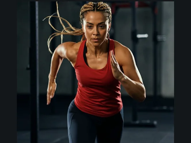 A person sprinting with a determined expression, showcasing the high intensity of a HIIT workout