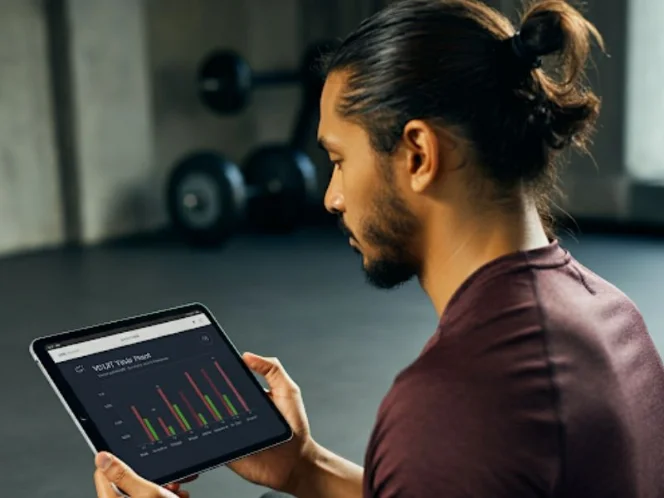 A person tracking their workout progress in a fitness app