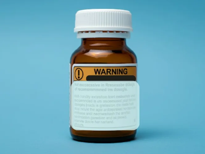 A pill bottle with a warning label highlighting the importance of not exceeding the recommended dosage