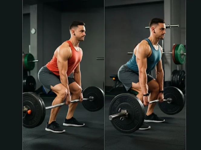 A split-screen image_ one side shows a person performing an exercise with incorrect form, and the other side demonstrates the correct form