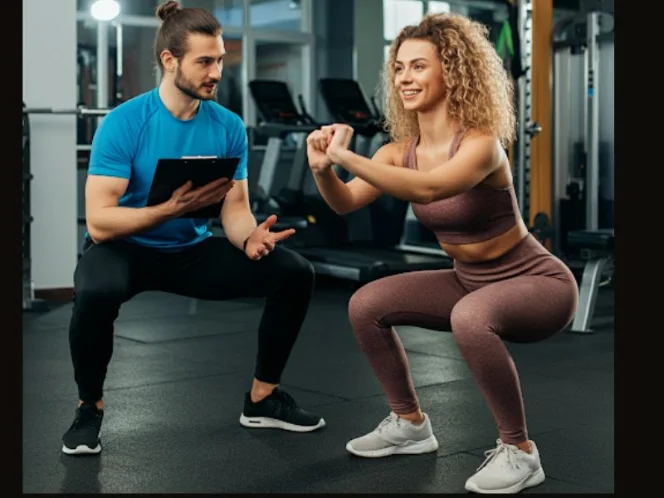 A woman working out with a certified personal trainer in a gym