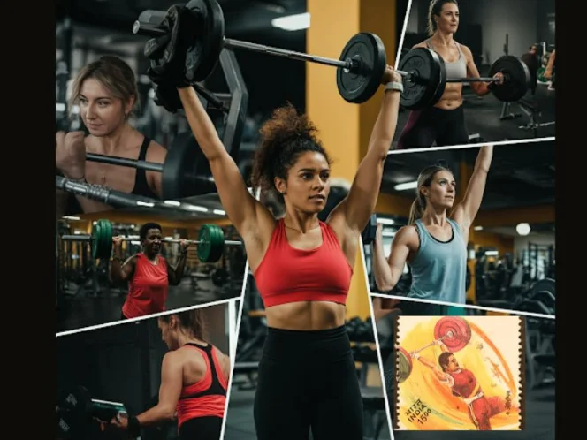 A women of all ages confidently lifting weights in a gym, showcasing inclusivity and empowerment