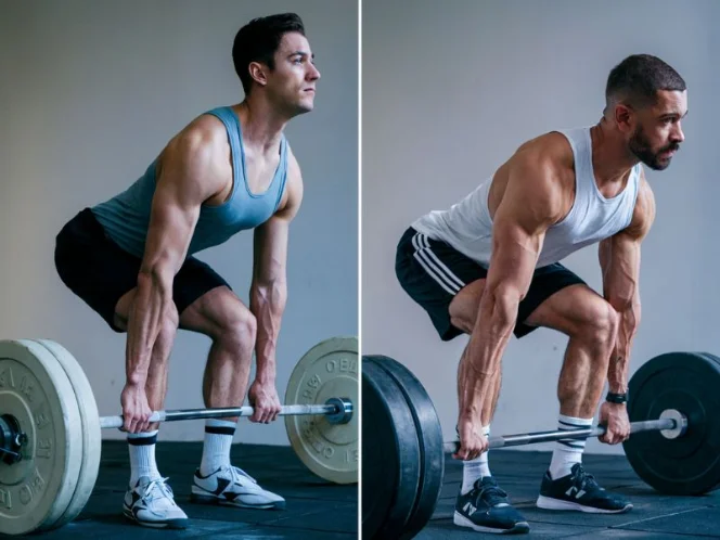 comparison image showing correct vs. incorrect form for a specific exercise like deadlift