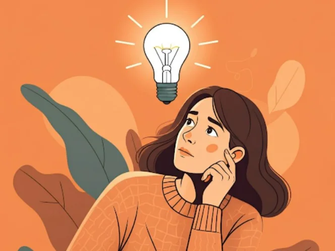 a person looking thoughtful, with a lightbulb appearing above their head, representing a moment of remembering or a _spark_ of cognition