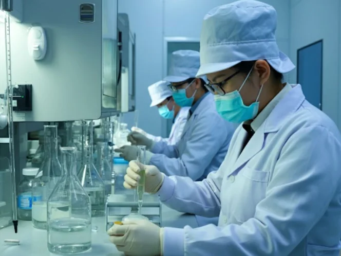 an image of a lab setting with technicians testing Ginkgo Biloba supplements for quality and purity