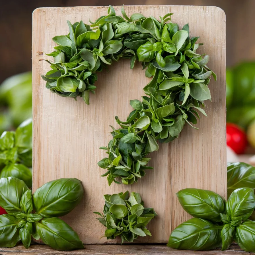 an image of a question mark made with fresh herbs