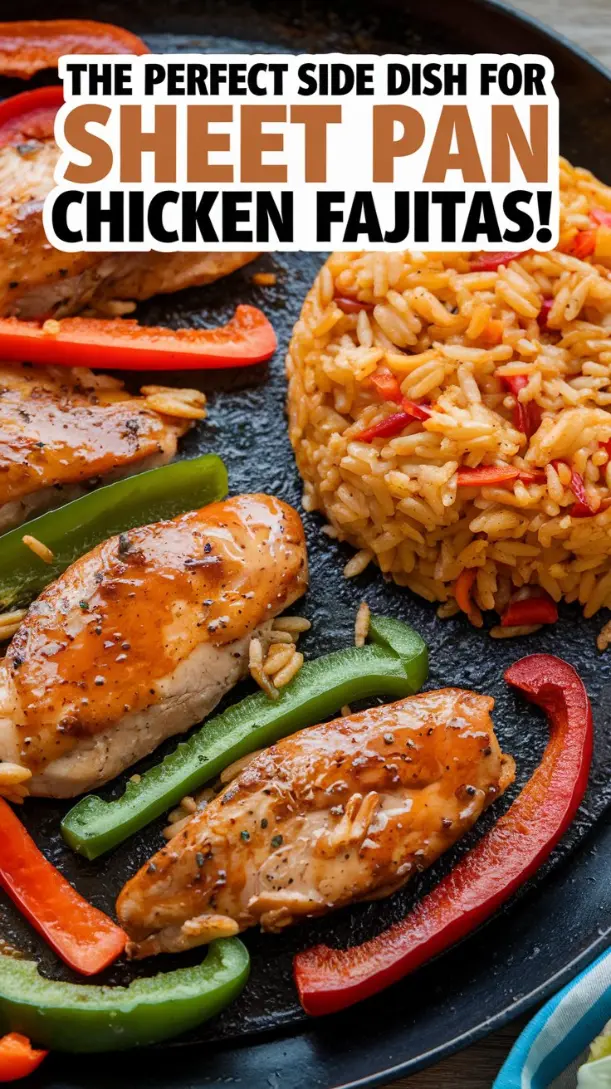 A serving of Spanish rice next to a sizzling fajita plate.