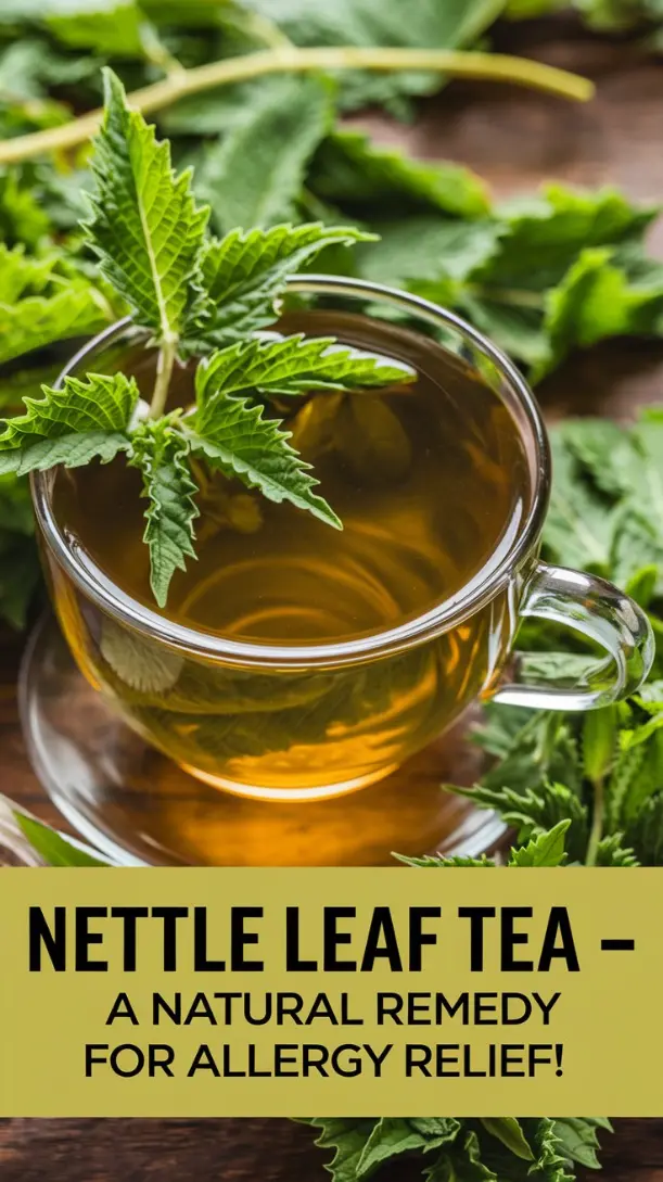 A warm and cozy shot of a cup of nettle leaf tea with dried nettle leaves beside it.