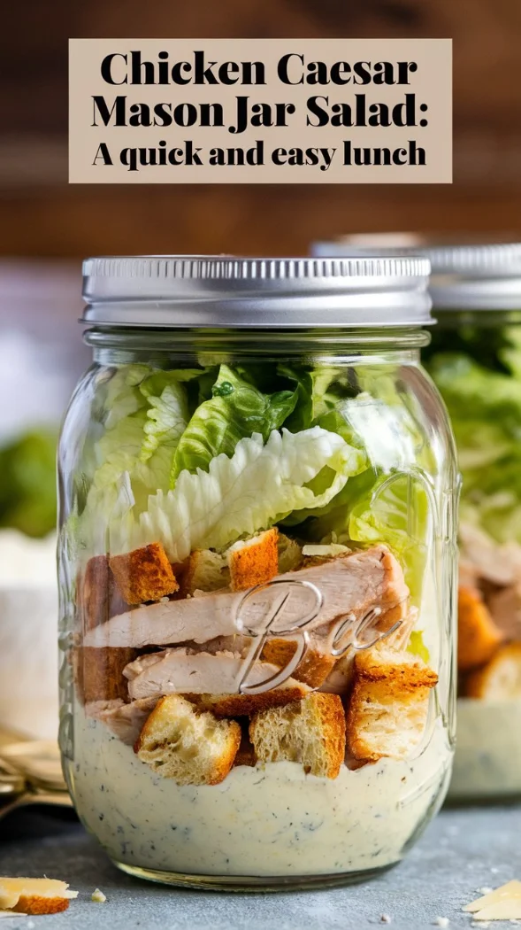 Chicken Caesar Mason Jar Salad.