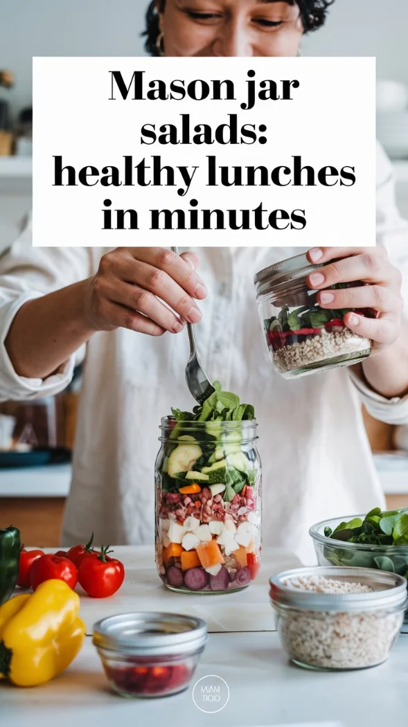 image of a person joyfully preparing Mason Jar Salads in their kitchen.
