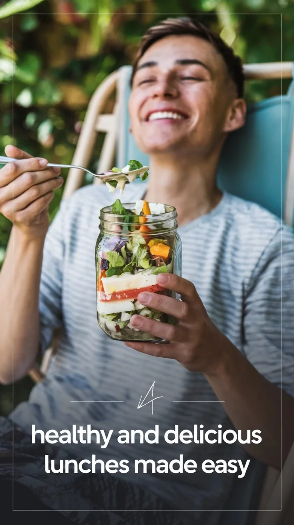 person enjoying a Mason Jar Salad in a relaxed setting.