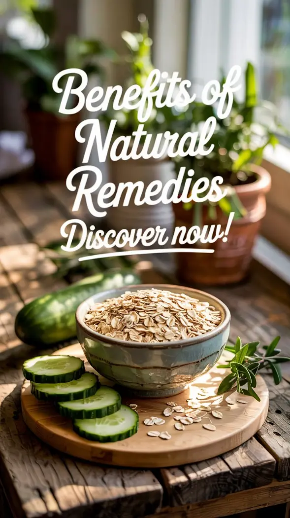 A calming image showcasing some of the natural ingredients mentioned, like a bowl of oatmeal, cucumber slices