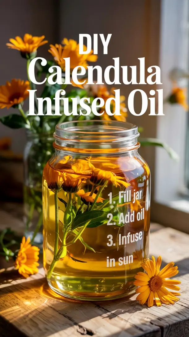 DIY Calendula Infused Oil in the sunlight